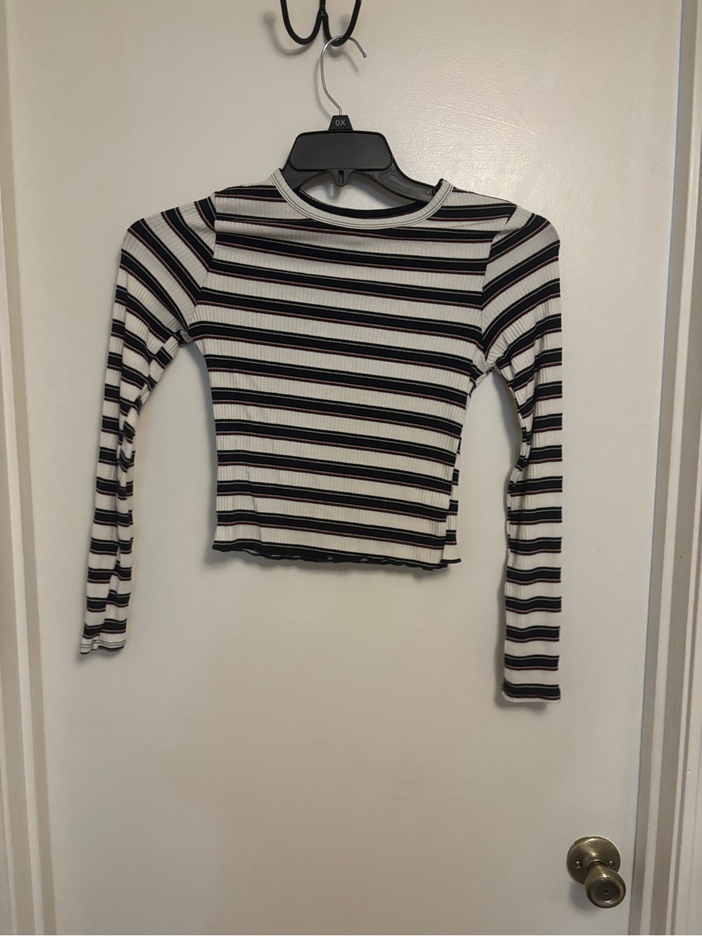 Windsor Black & White Striped Ribbed Long-Sleeve Crop Top